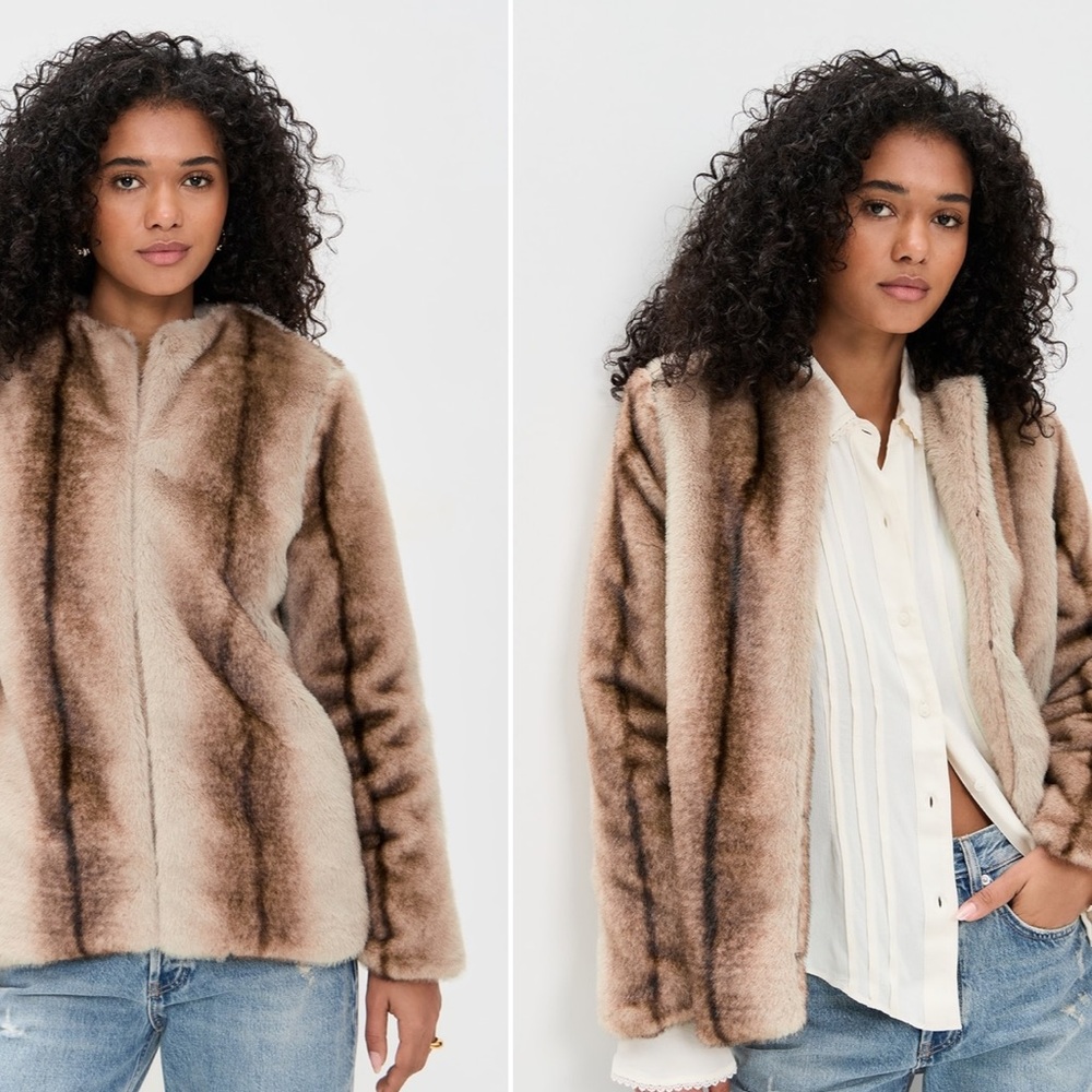 Line & Dot Tan Teddy Jacket